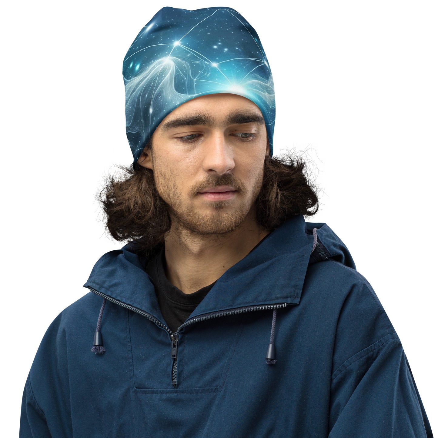 Pleiades Constellation Beanie: Cosmic Elegance in Deep Blue