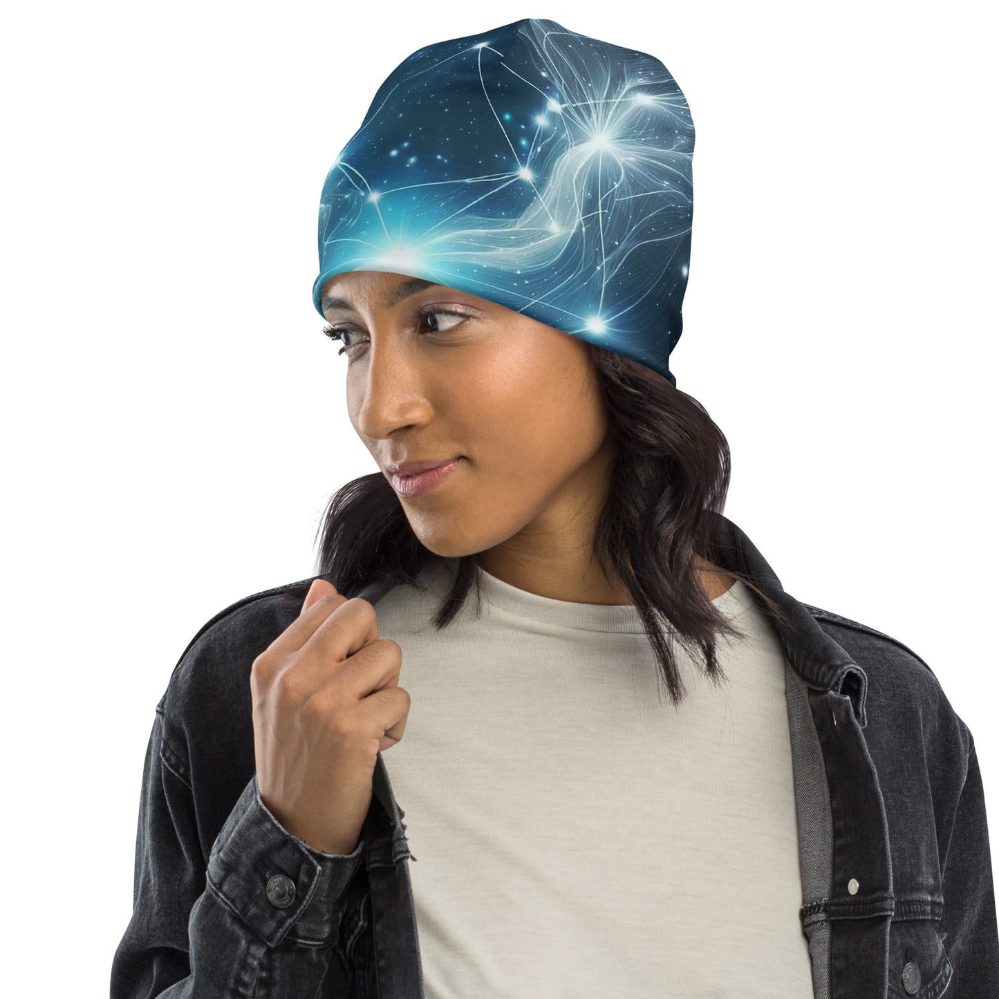 Pleiades Constellation Beanie: Cosmic Elegance in Deep Blue