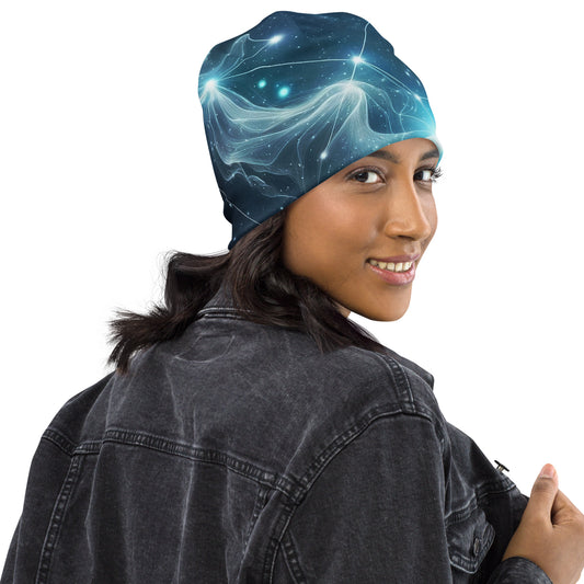 Pleiades Constellation Beanie: Cosmic Elegance in Deep Blue