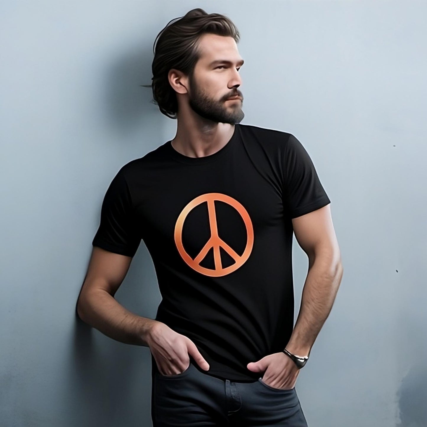 Men's Classic Tee with Orange Gradient Peace Logo